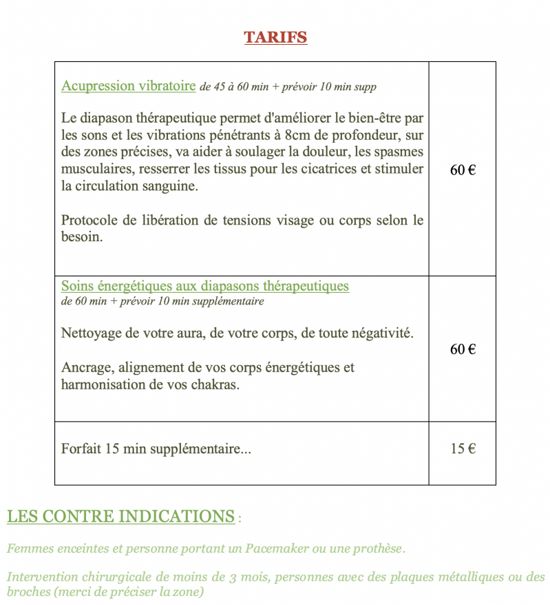Tarif soins diapasons